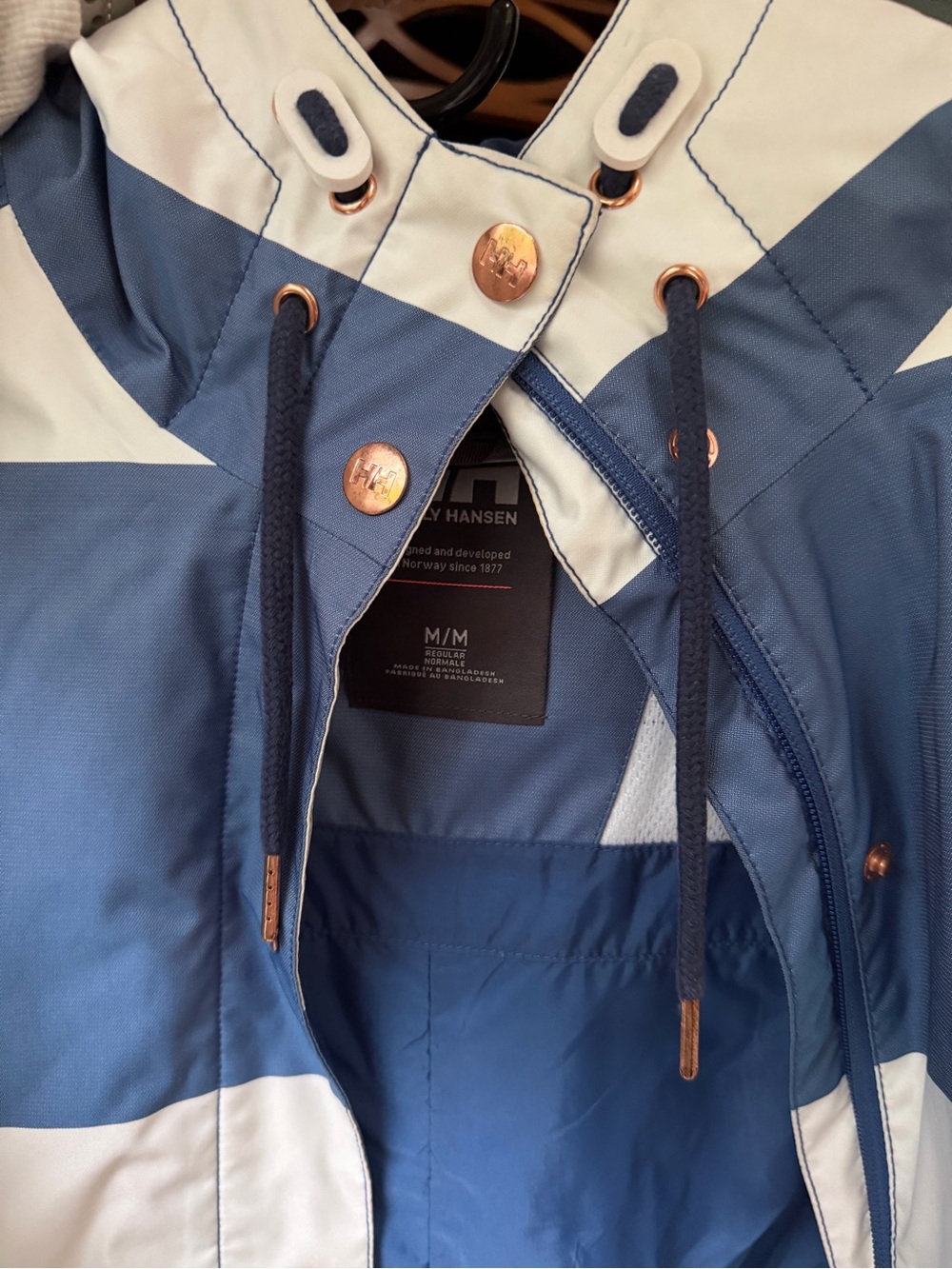 Helly Hansen Blue and White Striped Trench Coat - Picture 3 of 5